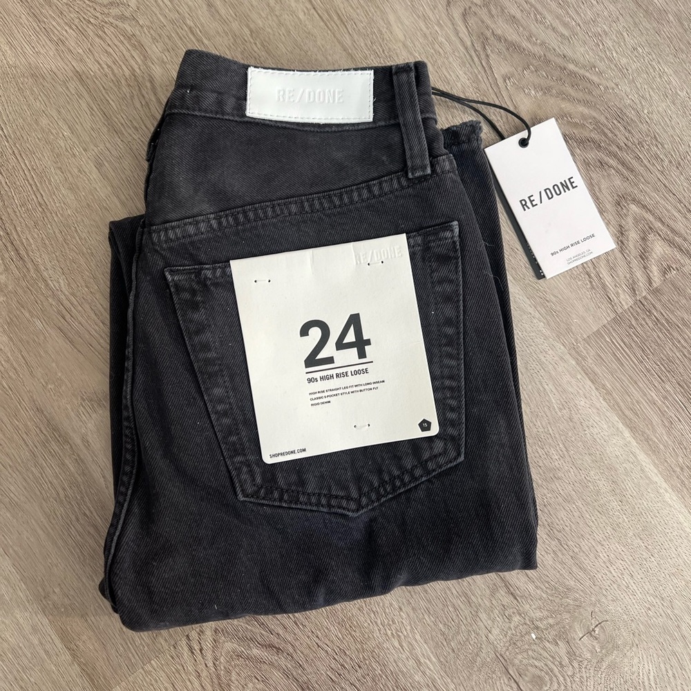 Re/Done high rise loose washed black with rips